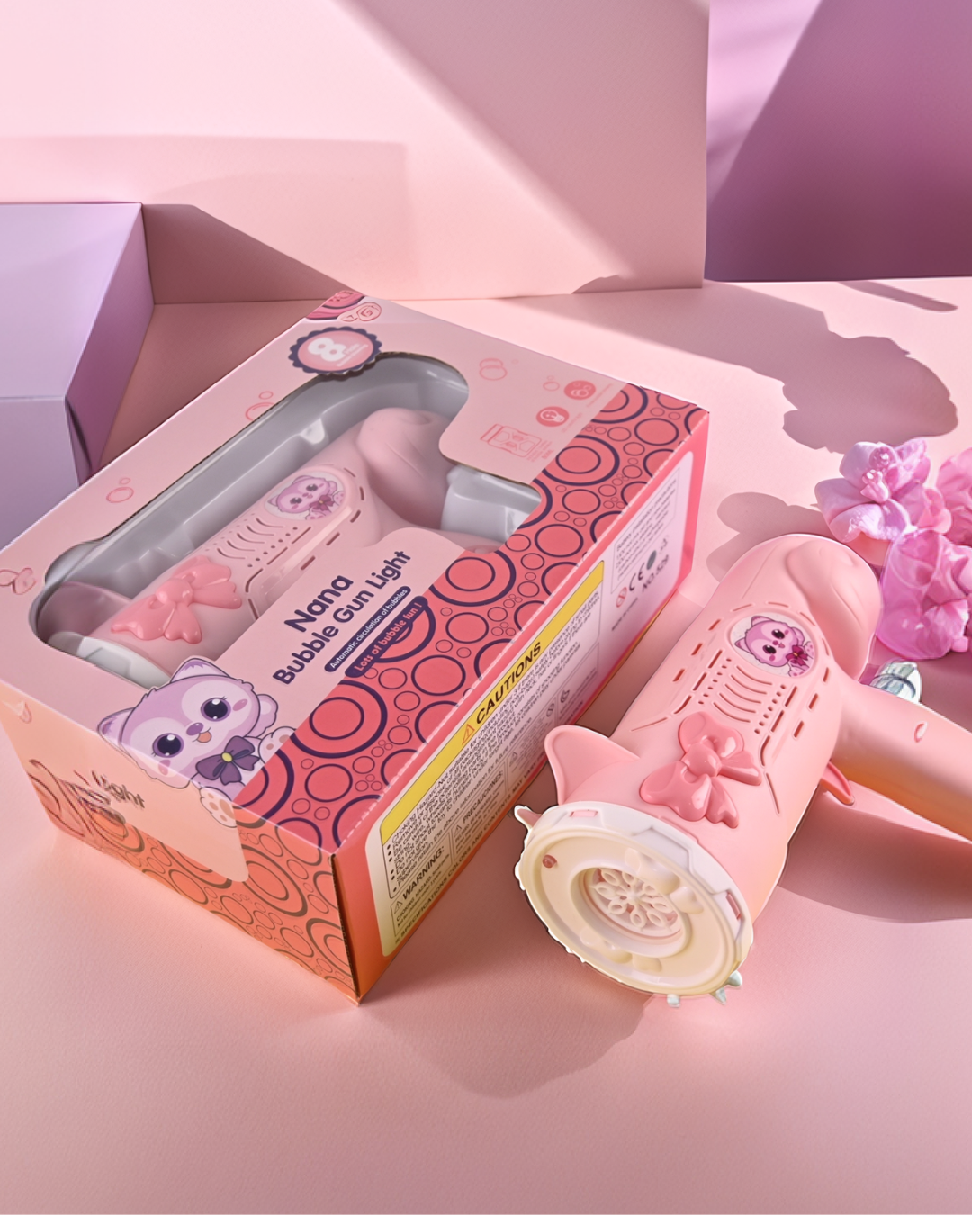 Pistola de burbujas rosa con luz para niños